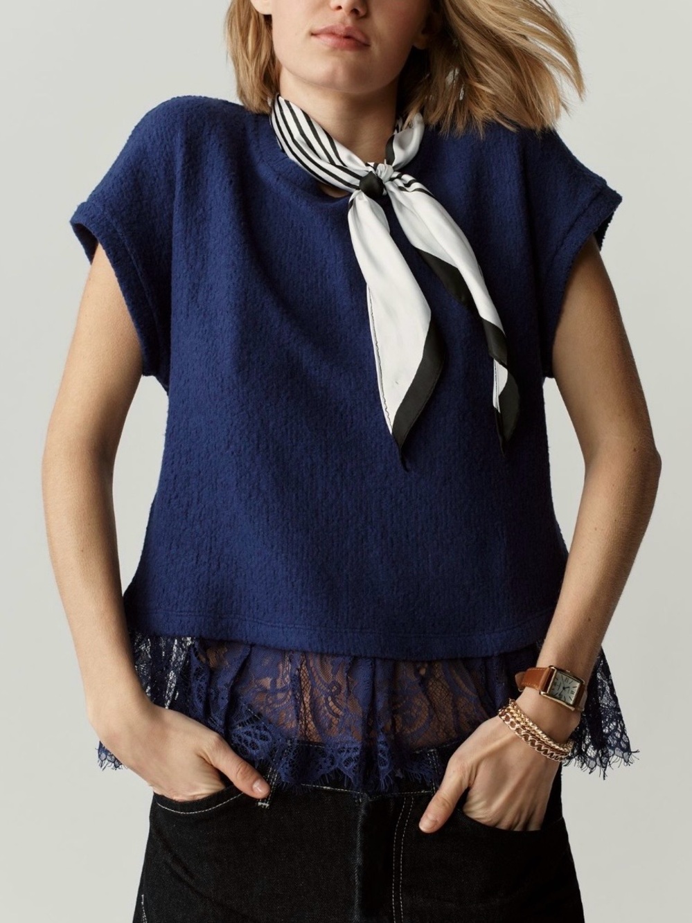 Anthropologie Maeve Ruffled Lace Tee - Beacon Blue